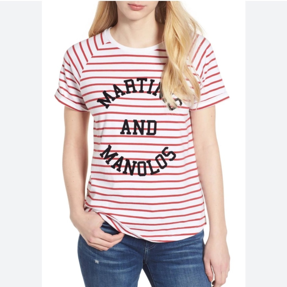 South Parade Martinis and Manolos Graphic Tee Striped Statement Shirt